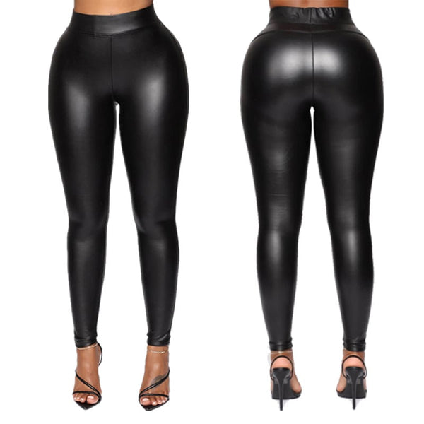 Calças femininas de couro slim