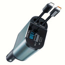 Carregador Celular veicular retrátil rápido de 120 W com 2 cabos retráteis e porta USB -