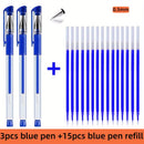 Pacote com 18 canetas em gel: 3 canetas + 15 refis. Caneta à base de água padrão euro