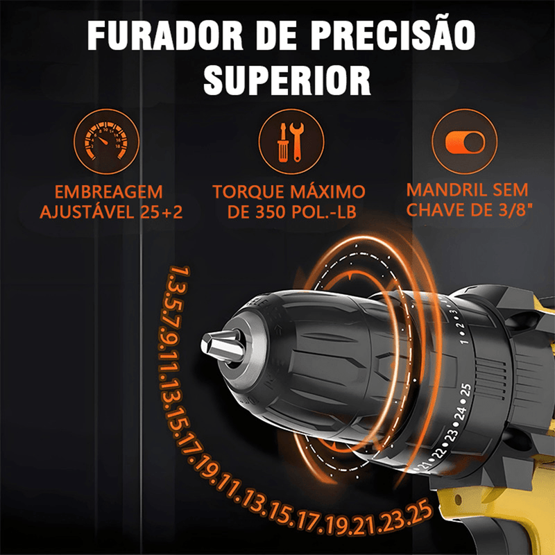 Parafusadeira e Furadeira de Impacta Reversa sem Fio