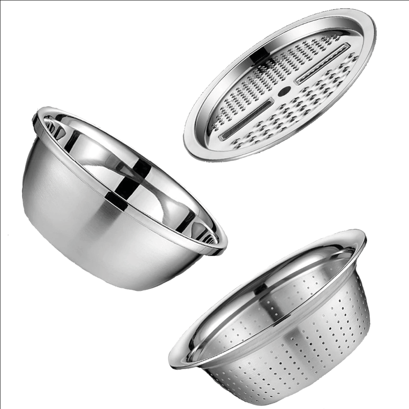 Set of 3 Kitchen Utensils - Grater/Slicer, Colander and Bowl