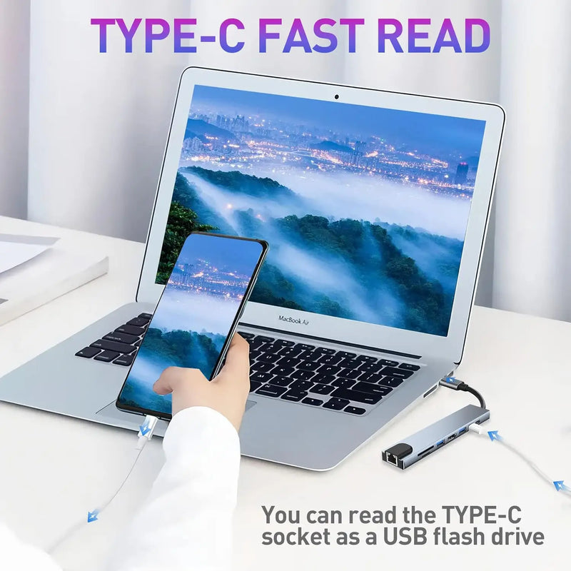 Estação Hub de Multi Conecção USB - Cartões - HDMI - 8 portas