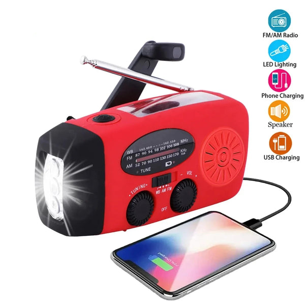 Rádio FM/ AM  Carregador Solar, com manivela, Lanterna