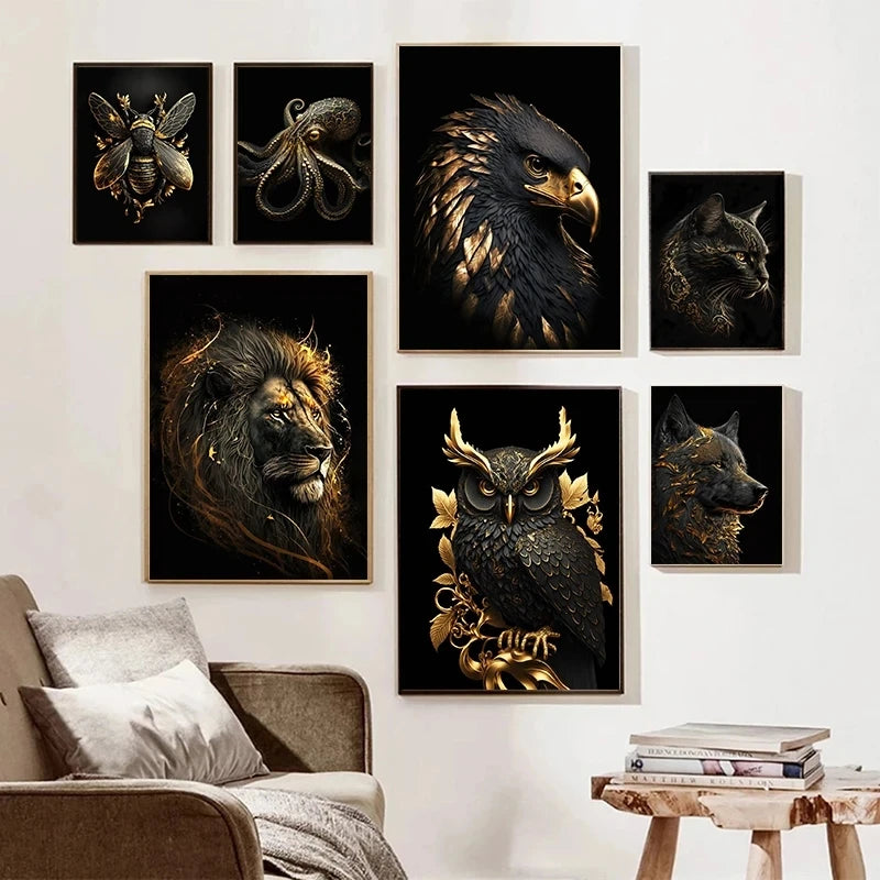 Tela para Quadro NATUREZA VIVA Africa Luxo em Preto e Dourado