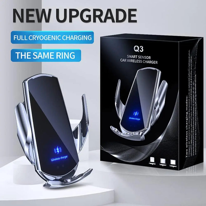 Carregador Telefone sem fio, Sensor de carregamento rápido, suporte de fixação automática para iPhone e All Qi Enable e Android, 15W