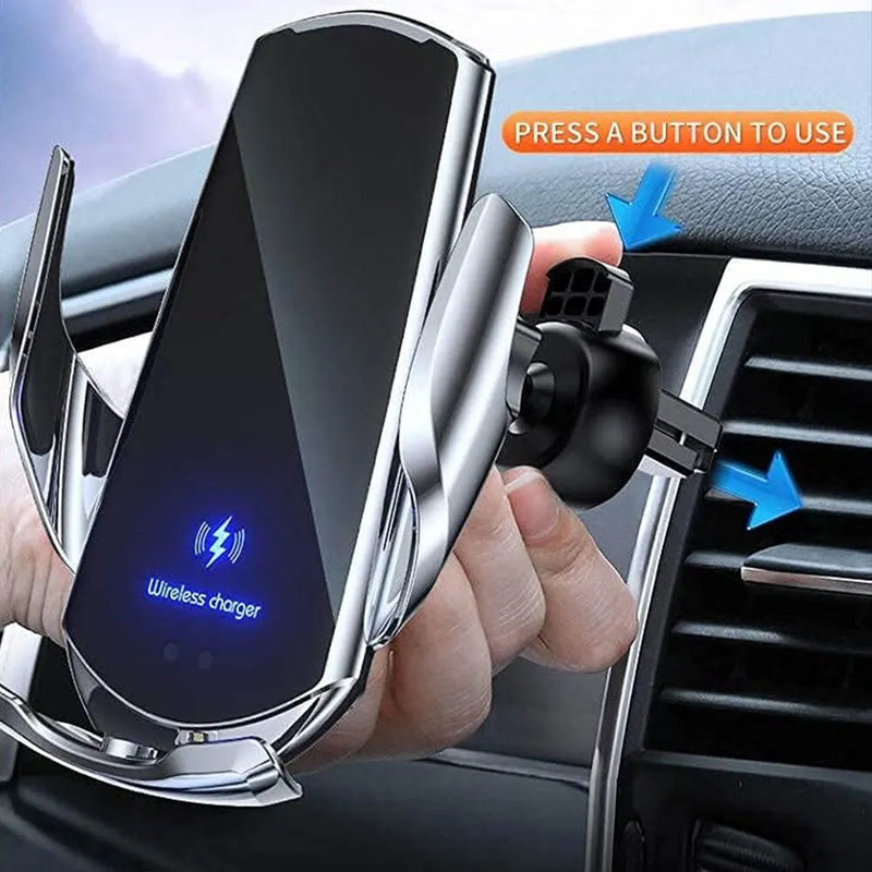 Carregador Telefone sem fio, Sensor de carregamento rápido, suporte de fixação automática para iPhone e All Qi Enable e Android, 15W