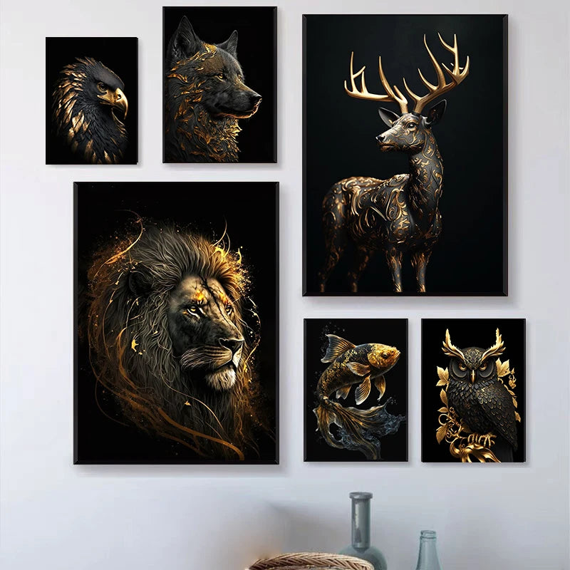 Tela para Quadro NATUREZA VIVA Africa Luxo em Preto e Dourado