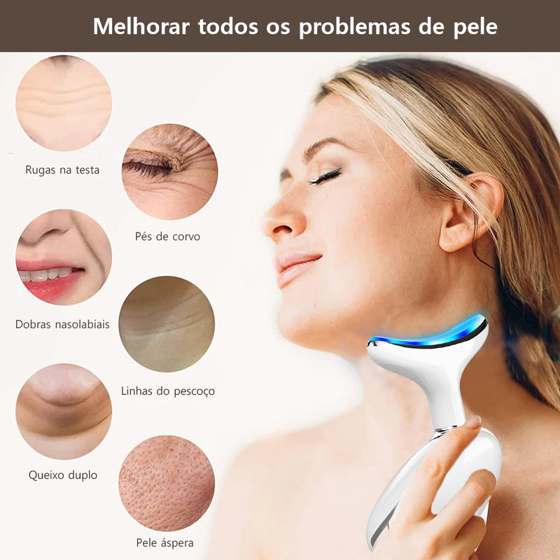 Antirugas - Massageador de rosto  e Pescoço,  possui Microrrentes elétricas com Terapia de luz .