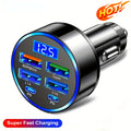 Carregador rápido de carro 6 em 1 com carregamento rápido USB-C, PD duplo e QC