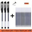 Pacote com 18 canetas em gel: 3 canetas + 15 refis. Caneta à base de água padrão euro