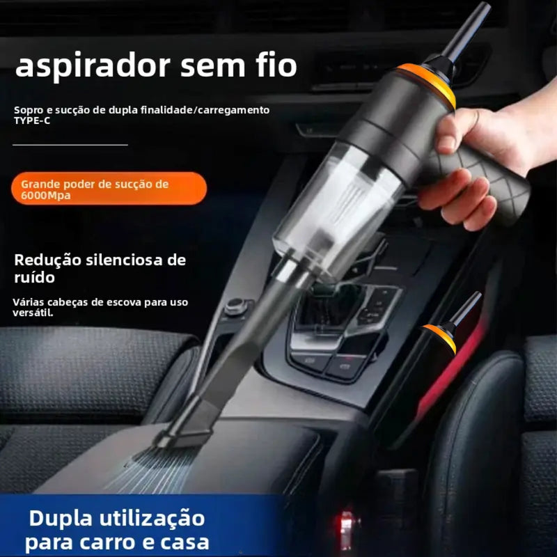 Aspirador de pó portátil multifuncional, mini, recarregável e superpotente, sem fio, para casa e carro.