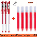 Pacote com 18 canetas em gel: 3 canetas + 15 refis. Caneta à base de água padrão euro